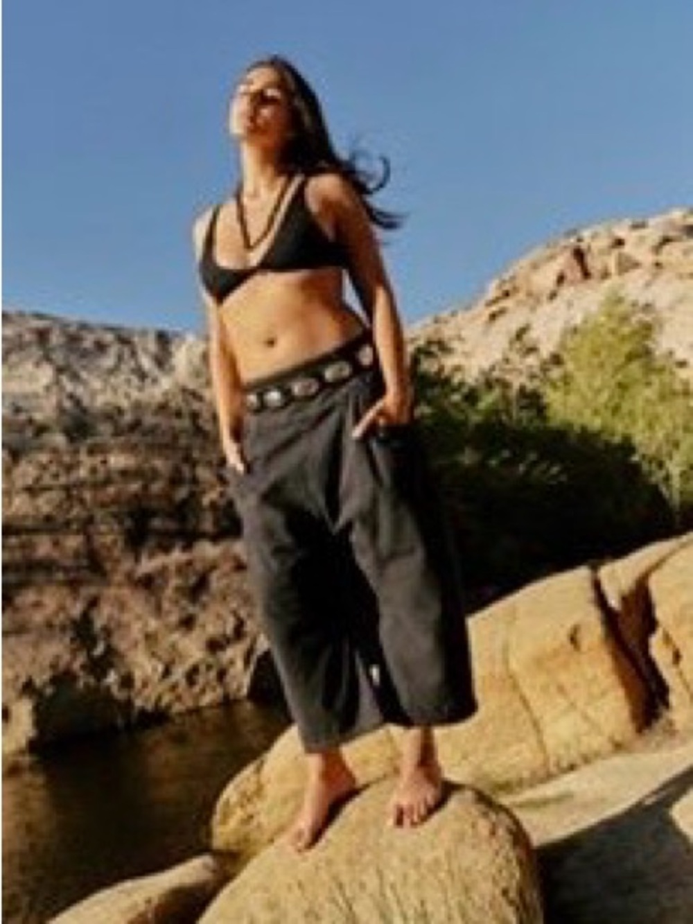 Free People Black Cropped Wide-Leg Pants